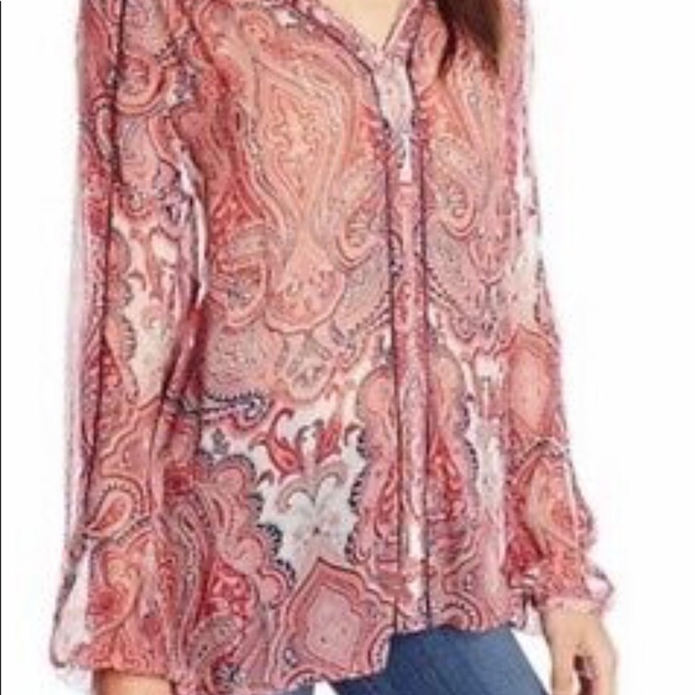Lucky Brand Women's Paisley Blouse - Red and White
